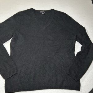 Only Mine 100% 2-Ply Cashmere V-Beck Sweater in Black Women's L, Classic, Preppy